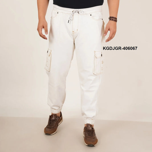 Kagad Jeans Mens Plus Size Loose Fit White Color Denim Jogger - Style Code "KGDJGR-406067