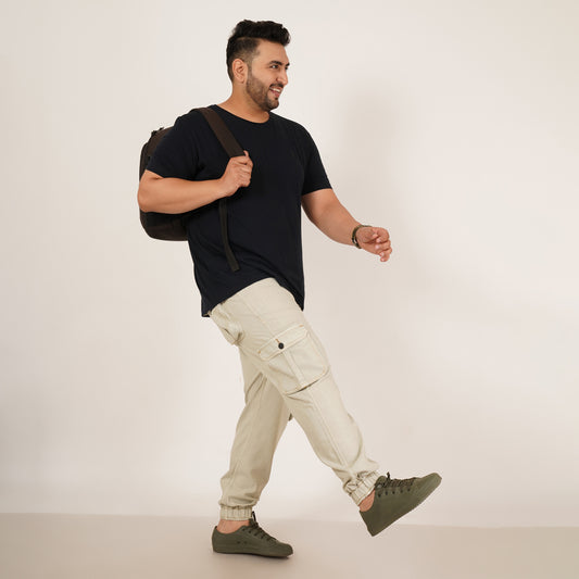 Kagad Jeans Mens Plus Size Loose Fit Pista Cream Color Denim Jogger - Style Code "KGDJGR-406065