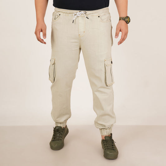 Kagad Jeans Mens Plus Size Loose Fit Pista Cream Color Denim Jogger - Style Code "KGDJGR-406065