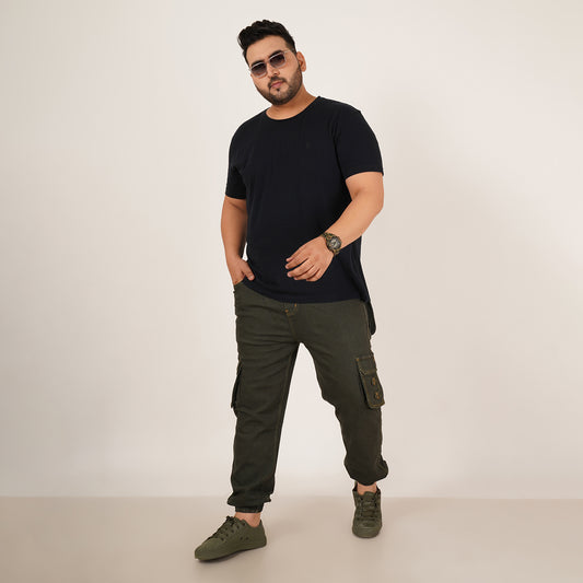 Kagad Jeans Mens Plus Size Loose Fit Deep Olive Color Denim Jogger - Style Code "KGDJGR-406063