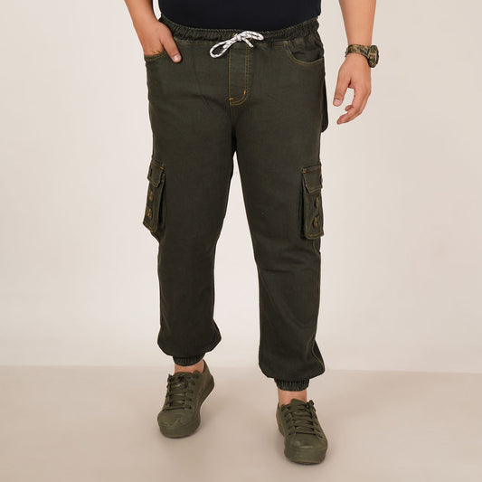 Kagad Jeans Mens Plus Size Loose Fit Deep Olive Color Denim Jogger - Style Code "KGDJGR-406063