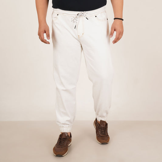 Kagad Jeans Mens Plus Size Loose Fit White Color Denim Jogger - Style Code "KGDJGR-406071