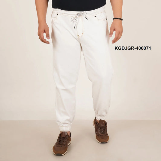 Kagad Jeans Mens Plus Size Loose Fit White Color Denim Jogger - Style Code "KGDJGR-406071