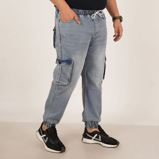 Kagad Jeans Mens Plus Size Loose Fit Water Blue Color Denim Jogger - Style Code "KGDJGR-406062