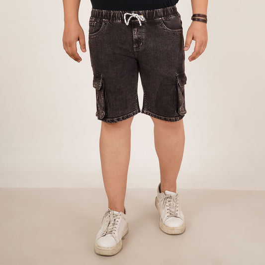 Kagad Jeans Mens Plus Size Loose Fit Charcoal Black Color Denim Cargo Pocket Short - Style Code "KGDST-406073