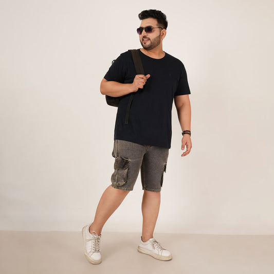 Kagad Jeans Mens Plus Size Loose Fit Charcoal Grey Color Denim Cargo Pocket Short - Style Code "KGDST-406074