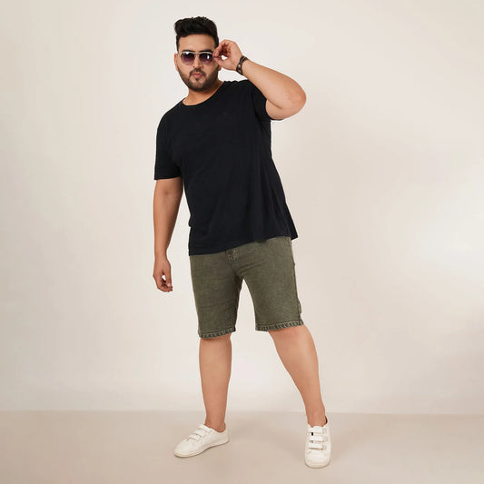 Kagad Jeans Mens Plus Size Loose Fit Olive Color Denim Short - Style Code "KGDST-406079