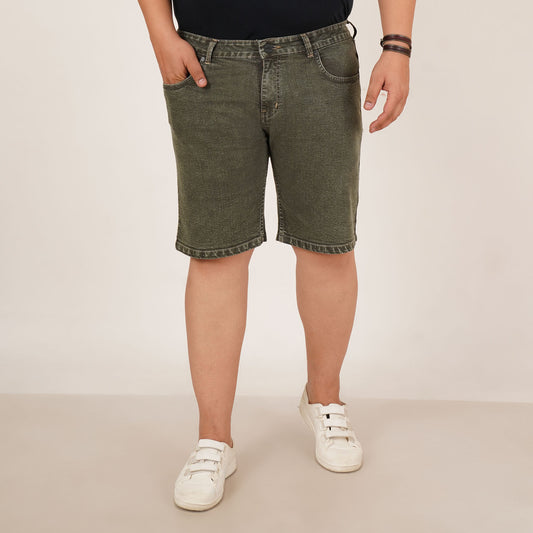 Kagad Jeans Mens Plus Size Loose Fit Olive Color Denim Short - Style Code "KGDST-406079