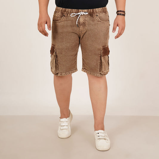 Kagad Jeans Mens Plus Size Loose Fit Rust Color Denim Cargo Pocket Short - Style Code "KGDST-406077