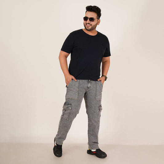 Kagad Jeans Mens Plus Size Straight Fit Grey Color Denim Cargo Jeans - Style Code "KGDCR-406049