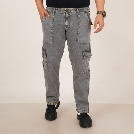 Kagad Jeans Mens Plus Size Straight Fit Grey Color Denim Cargo Jeans - Style Code "KGDCR-406049