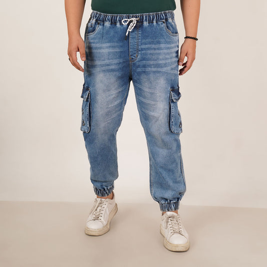 Kagad Jeans Mens Plus Size Loose Fit Light Blue Tint Color Denim Jogger - Style Code "KGDJGR-406059