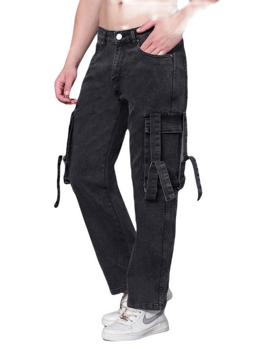 Kagad Jeans Mens Regular Fit Charcoal Black Cargo Jeans - Style Code "KGDCRG-403070