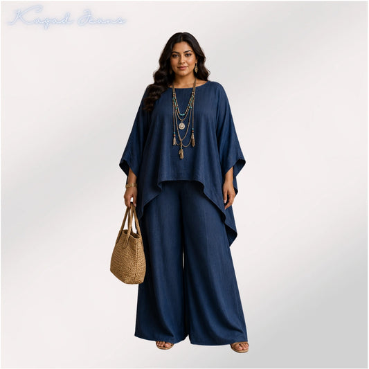 Women's Plus Size Relaxed Co-ord Set with Wide Leg Palazzo – Deep Indigo