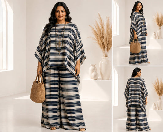 Women's Plus Size Relaxed Co-ord Set with Wide Leg Palazzo – KGDJNS-404074