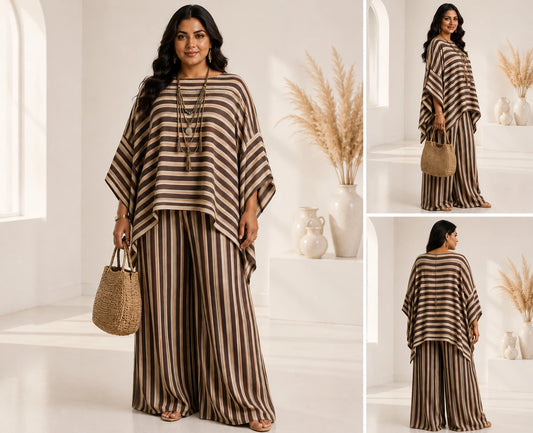 Women's Plus Size Relaxed Co-ord Set with Wide Leg Palazzo – KGDJNS-404075
