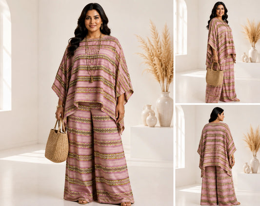 Women's Plus Size Relaxed Co-ord Set with Wide Leg Palazzo – KGDJNS-404076