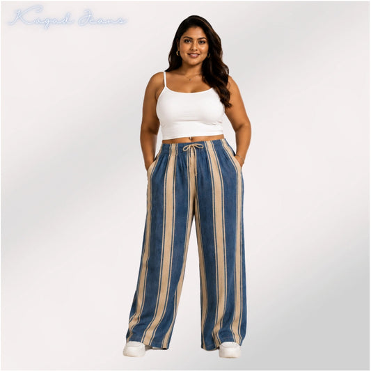 Womens striped elasticated High Rise waist loose straight fit Palazo KGDJNS-404084