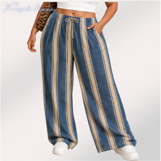 Womens striped elasticated High Rise waist loose straight fit Palazo KGDJNS-404084