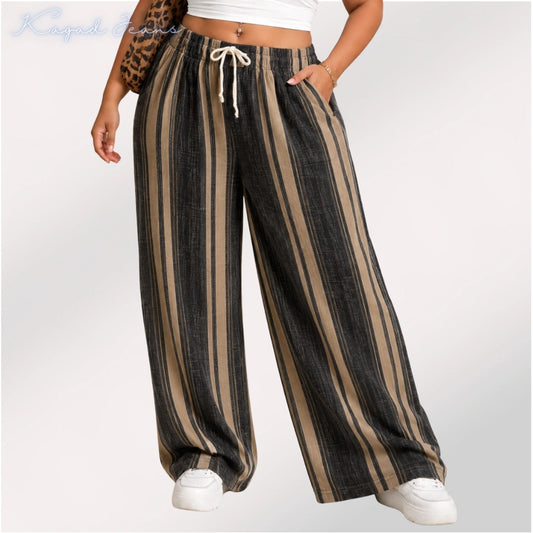 Womens striped elasticated High Rise waist loose straight fit Palazo KGDJNS-404085