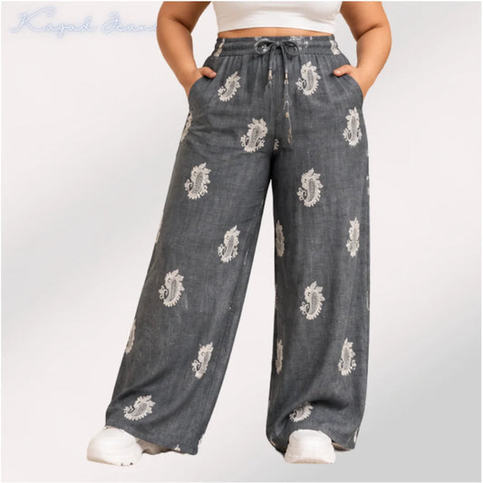 Womens elasticated waist loose straight fit Jeans KGDJNS-404100