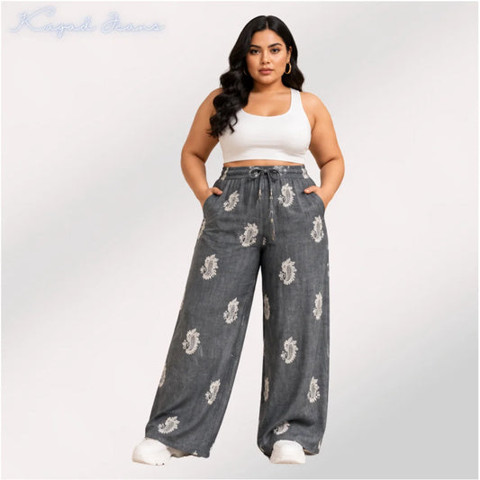 Womens elasticated waist loose straight fit Jeans KGDJNS-404100