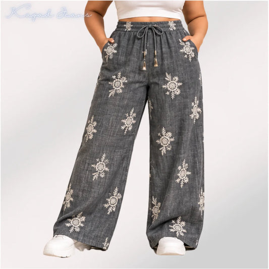 Womens elasticated waist loose straight fit Jeans KGDJNS-404101