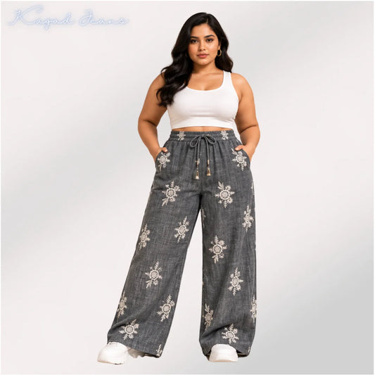 Womens elasticated waist loose straight fit Jeans KGDJNS-404101