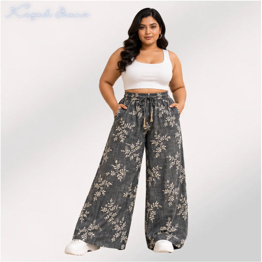Womens elasticated waist loose straight fit Jeans KGDJNS-404102