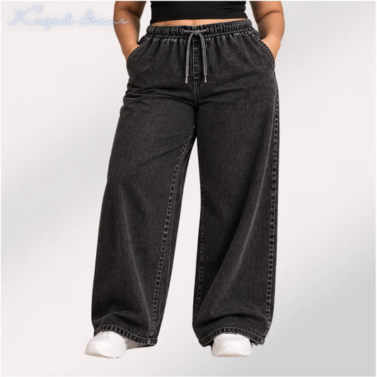 Womens elasticated waist loose straight fit Jeans KGDJNS-404103