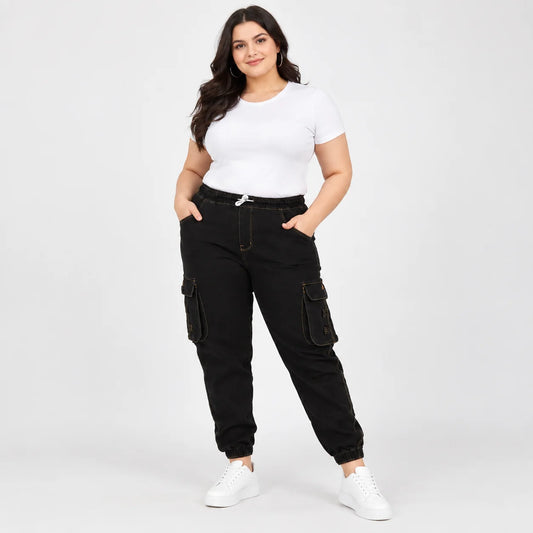 Kagad Jeans womens Plus Size Loose Fit Black Color Denim Jogger - Style Code "KGDJGR-406052W